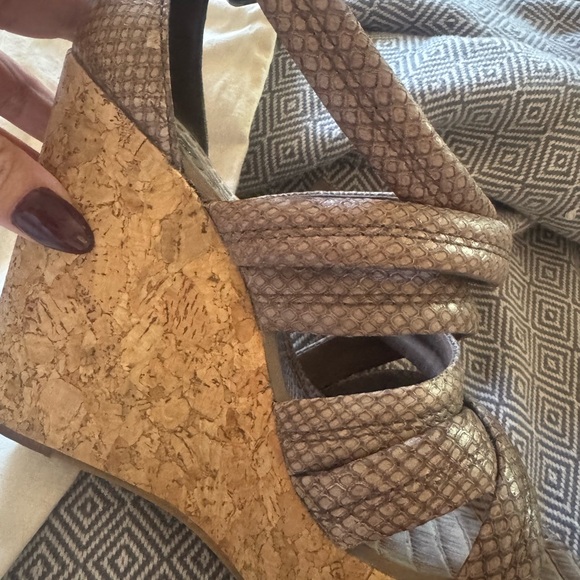 Tory Burch Jeanine Taupe Wedge Sandals - Picture 2 of 6